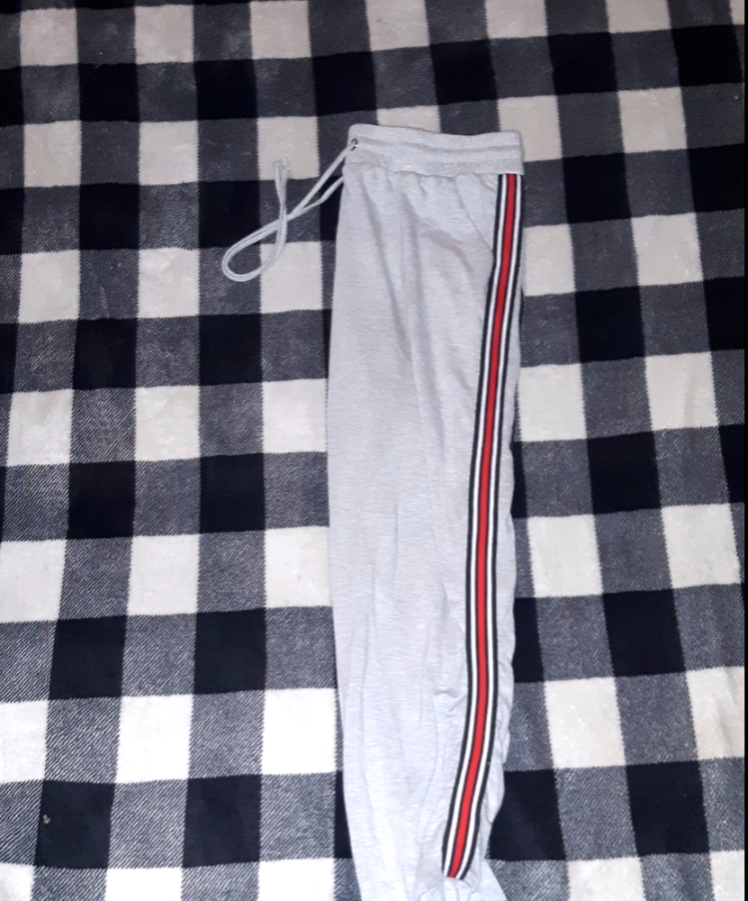 Light grey cuffed joggers with stripe on side